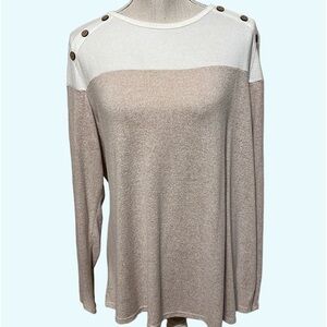 Est. 1968 long sleeve pullover sweater. Tan/white. Sz 18/20